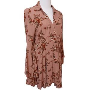 Umgee‎ Boho Blouse Top Flare Sleeves Pink Floral Cottagecore Fairy Long Tunic LG